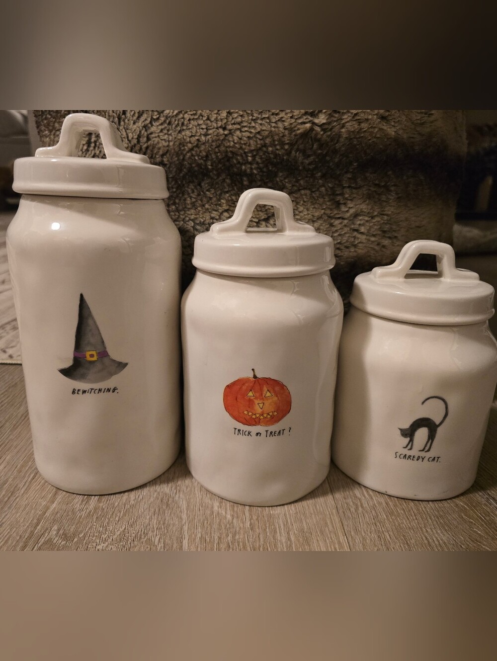 2017 Rae Dunn Artisan Coll. Fat Jack Scaredy Cat Bewitching 3 pc Canister Set